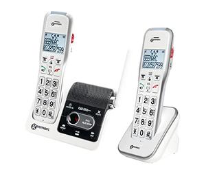 Geemarc Amplidect 595 U.L.E Duo - Téléphones Séniors avec Volume de Réception Amplifié, Répondeur, Fonction SOS et Système d’Interphone Intégré - Perte Auditive Moyenne ou Sévère - Version FR