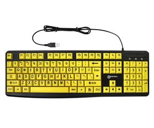 Geemarc Bedraad Nederlands Toetsenbord met Grote Zwarte Letters OP Brede Gele Toetsen - Hoog Contrast voor Slechtzienden - Compatibel met Windows - QWERTY-NL