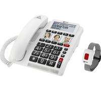 Geemarc CL610 Téléphone filaire pour séniors touches photo, fonction mains libres, compatible avec les appareils auditifs, avec émetteur dappel durgence,