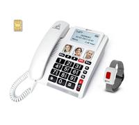 Geemarc CL9000 - Téléphone d’Appel d’Urgence pour la Maison et Son Bracelet SOS Étanche avec Gros Boutons, Volume Amplifié et Écran Rétroéclairé - Fonctionne Uniquement avec Carte SIM