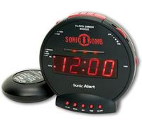 Geemarc Sonic Bomb - Réveil avec Alarme Super Puissante, Coussin Vibrant et Fonction Répétition de Sonnerie - Pour les Personnes Malentendantes et les Gros Dormeurs - Version FR