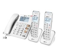 Geemarc Téléphone Fixe Senior Amplifié avec 2 Combinés Sans Fil Répondeur Blanc