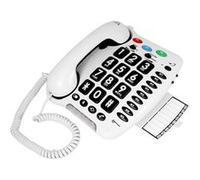 Téléphone Senior Fixe Mural Amplifié 30dB Forte Sonnerie Grand Clavier Geemarc Blanc