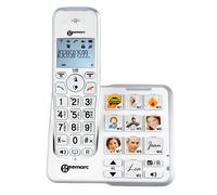 Geemarc Téléphone senior sans fil Amplidect 295 – Amplifié, 10 touches mémoire, répondeur – Blanc