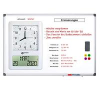 Geemarc Viso Memoday - Tableau Blanc Aide-Mémoire Effaçable et Aimanté avec Horloge Analogique Intégrée - Idéal pour Maisons de Retraite et Foyers Comptant Une Personne Âgée