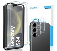 GEEMEE 2+2 Pack pour Samsung Galaxy S24 Verre Trempé, Protection écran et Caméra Arrière Protecteur, Ultra Clair 9H Crystal Protection Ecran Anti - Rayures Screen Protector