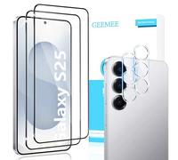 GEEMEE 2+2 Pièces Verre Trempé pour Samsung Galaxy S25 avec Caméra Arrière Protecteur, 9H Dureté HD sans BullesAnti-Rayures Protecteurs d'écran Film Vitre Trempé