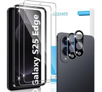 GEEMEE 2+2 Pièces Verre Trempé pour Samsung Galaxy S25 Edge 5G avec Caméra Arrière Protecteur (Noir), 9H Dureté HD sans BullesAnti-Rayures Protecteurs d'écran Film Vitre Trempé