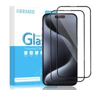 GEEMEE 2 Pièces Verre Trempé pour iPhone 15 Pro Max 6.7" + 2 Pièces Caméra Arrière Protecteur, 9H Dureté HD Film Verre Trempé, sans Bulles Anti-Rayures Protecteurs d'écran - Noir