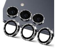 GEEMEE Bling Caméra Arrière Protecteur pour Samsung Galaxy S25 Plus 5G, Verre Trempé & Bling Bord Aluminium, HD Dureté 9H Anti-Rayures Facile à Installer Caméra Protecteur - Glitter Noir