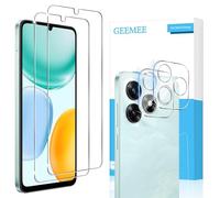 GEEMEE Film de protection d'écran en verre trempé pour Honor X5C Plus 4G et appareil photo, lot de 2 + 2 films de protection d'écran en verre trempé dureté 9H haute sensibilité