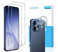 GEEMEE Lot de 2 + 2 films de protection d'écran en verre trempé pour OPPO Reno 15F 5G/15FS 5G + 2 films de protection pour appareil photo, dureté 9H, haute sensibilité