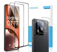 GEEMEE pour Realme GT 7T/Realme GT7 Verre Trempé, 2+2 Pièces Verre Trempé (Noir) avec Caméra Arrière Protecteur, 2+2 Pièces 9H Dureté HD sans BullesAnti-Rayures Protecteurs d'écran Film