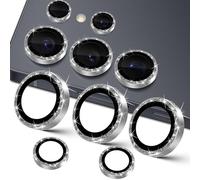GEEMEE pour Samsung Galaxy S25 Ultra 5G Bling Caméra Arrière Protecteur, Verre Trempé & Bling Bord Aluminium, HD Dureté 9H Anti-Rayures Facile à Installer Caméra Protecteur - Glitter Argenté