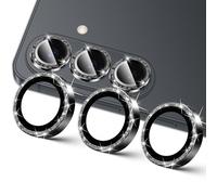 GEEMEE pour Samsung Galaxy S26/S26 Plus/S26+ 5G Bling Caméra Arrière Protecteur, Verre Trempé & Bling Bord Aluminium, HD Dureté 9H Anti-Rayures Facile à Installer Caméra Protecteur - Glitter Noir