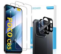 GEEMEE pour Xiaomi Poco C85 Verre Trempé avec Caméra Arrière Protecteur -Noir, 2+2 Pièces 9H Dureté HD sans BullesAnti-Rayures Protecteurs d'écran Film Vitre Trempé