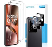 GEEMEE Verre Trempé pour Realme GT 7T/ Realme GT7 avec Caméra Arrière Protecteur (Noir), 2+2 Pièces 9H Dureté HD sans BullesAnti-Rayures Protecteurs d'écran Film Vitre Trempé