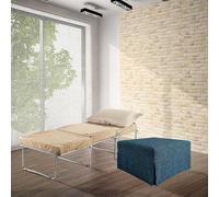 GEEMMA s.r.l. Pouf lit bleu qui devient confortable matelas haut 10 pour les invités inattendus. Cube lit, matelas avec filet ouvrable avec dimensions 76 x 210 x 10 cm de hauteur