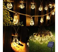 Geemoo Guirlande Solaire Extérieur avec 16 Ampoules Imperméable, 6.4M Guirlande Lumineuse Solaire Vintage avec Corde de Chanvre, Décoration pour Jardin, Fête, Balcon, Mariage (Blanc Chaud)