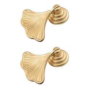 Geenite Lot de 2 poignées de meubles dorées en forme de feuille de ginkgo pour cuisine, salle de bain, armoire, porte, tiroir