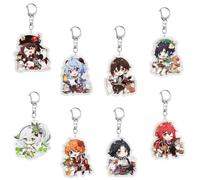 Geensshin-Impact Porte-clés, Lot de 100 autocollants, Games Figure Keychains and Stickers Set, Keyring de Dessin, Porte-Clé Charme Game Autocollants, Cadeau de Fête pour Enfants, Adultes