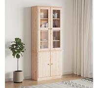 GeenYuu Alta Armoire vitrine, 77 x 35 x 186,5 cm, en pin massif non traité, avec portes en verre, espace de rangement pour collections, charme rustique, facile d'entretien