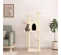 GeenYuu Arbre à Chat avec griffoirs en sisal crème, Meuble Multifonction 78x73x143 cm, Niche, Panier, hamac, Plateforme, perchoir pour Repos, Jeu et Escalade intérieur Appartement Salon