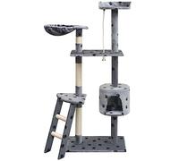 GeenYuu Arbre à Chat Gris avec griffoir en sisal 150 cm, Plateforme, hamac et Niche, Meuble de Jeu et Repos pour Chat intérieur, Escalade et Observation