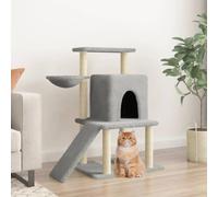 GeenYuu Arbre à Chat Gris Clair avec griffoirs en sisal Naturel, Plateforme, Niche, Panier et hamac, Tour Escalade 96,5 cm pour Repos, Jeu, Sommeil et Observation en intérieur Appartement Salon
