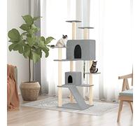 GeenYuu Arbre à Chat Gris Clair avec griffoirs en sisal Naturel, Tour à Chat 153 cm avec Niche, Panier, hamac, Plateforme et Poteau pour Escalade, Repos, Jeu et Observation en intérieur