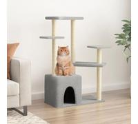 GeenYuu Arbre à Chat Gris Clair avec griffoirs en sisal Naturel, Tour Multi-Niveaux 107,5 cm, Plateforme, Niche, hamac et Coussin pour Jeu, Repos, Escalade et Observation intérieur Appartement Salon