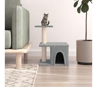 GeenYuu Arbre à Chat Gris Clair en Peluche Douce avec griffoirs en sisal Naturel 48 cm, Tour pour Chats avec Niche, Plateforme, hamac et Panier pour Jeu, Repos, Escalade et Observation intérieure