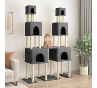 GeenYuu Arbre à Chat Gris foncé 199 cm avec griffoirs en sisal Naturel, Plateforme, Niche, hamac, Coussin, Tour Escalade pour Repos, Jeu, Sommeil et Observation en intérieur Appartement Salon