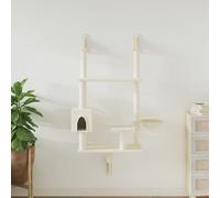 GeenYuu Arbre à Chat Mural crème 153 cm avec griffoir sisal Naturel, Panier, Niche, Plateforme et perchoir pour Jeu, Repos et Escalade intérieur Appartement Salon