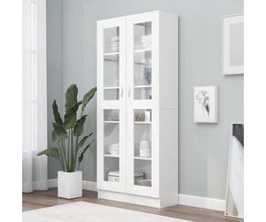 GeenYuu Armoire à vitrine Blanc en Bois d'ingénierie 82,5x30,5x185 cm avec 5 Compartiments, étagère bibliothèque pour Rangement Livre, Dossier, bibelot, Meuble Salon Bureau Chambre