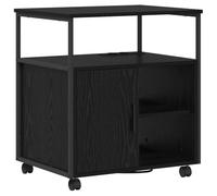 GeenYuu Armoire avec station de chargement - Aspect chêne noir - 61 x 46 x 67 cm - Meuble de rangement de bureau avec 4 compartiments et roulettes - Pour bureau à domicile et commercial