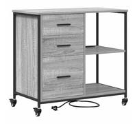GeenYuu Armoire avec station de chargement en bois Sonoma gris 76 x 41 x 72 cm avec roulettes et étagères pour bureau, rangement, rangement, rangement, tiroirs, mobilité