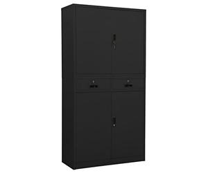 GeenYuu Armoire de Bureau en Acier Anthracite 90x40x180 cm avec 3 étagères réglables, 2 tiroirs à roulements, Serrure intégrée pour Rangement sécurisé Bureau Atelier Maison