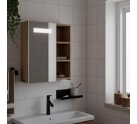 GeenYuu Armoire de Salle de Bain à Miroir LED chêne 45x13x52 cm avec Rangement Mural Pratique pour Espace lavabo Colonne Suspendue Vasque Serviette etagère