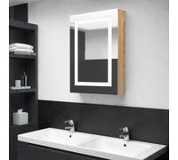 GeenYuu Armoire de Salle de Bain à Miroir LED chêne 50x13x70 cm avec 3 étagères, éclairage Doux, Rangement Mural pour Meuble lavabo, Colonne, Porte Serviette, Espace buanderie et Coiffeuse