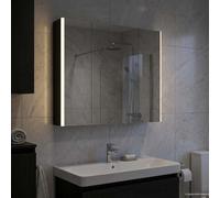 GeenYuu Armoire de salle de bain - Aspect chêne - Noir - 83,5 x 15,5 x 70 cm - Montage mural avec éclairage LED - Étagères réglables - Miroir - Espace de rangement pour meubles de salle de bain et