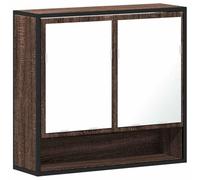 GeenYuu Armoire de salle de bain miroir marron aspect chêne 65 x 20 x 60 cm avec cadre en métal, espace de rangement et surface miroir transparente pour salle de bain, lavabo et WC d'invités