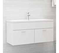 GeenYuu Armoire d'évier en aggloméré Blanc avec lavabo céramique intégré 101x39x18 cm, 2 Portes Rangement sous évier, Robinet et trop-Plein Inclus, Meuble Salle de Bain Pratique et Moderne