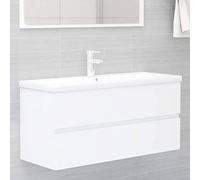 GeenYuu Armoire d'évier en Bois d'ingénierie Blanc avec lavabo en céramique intégré, tiroir de Rangement sous évier 100x38,5x45 cm, robinetterie Incluse pour Salle de Bain et Toilette Moderne