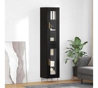 GeenYuu Armoire haute, aspect chêne noir, 2 pièces, en verre, 34,5 x 34 x 180 cm, design moderne avec pieds en métal doré, rangement élégant pour salle à manger, salon