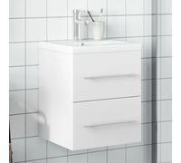 GeenYuu Armoire lavabo Salle de Bain Blanc avec Vasque céramique intégrée, Meuble sous évier Suspendu avec tiroir, robinetterie Incluse, Rangement spacieux pour Organiser Espace Toilette et