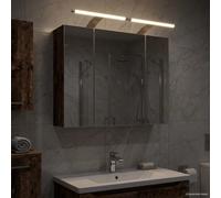 GeenYuu Armoire miroir de salle de bain en bois vieilli 60 x 14,5 x 50 cm avec miroir des deux côtés, bandes LED, espace de rangement et montage mural pour salle de bain, meuble de salle de bain