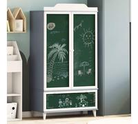 GeenYuu Armoire penderie ROROS Gris et Blanc avec Tableau Noir 90 x 45 x 165 cm Meuble Rangement lingère avec tiroir et étagères pour Chambre Enfant et Organisation Espace