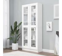 GeenYuu Armoire vitrine blanche 82,5 x 30,5 x 185 cm en matériau dérivé du bois 5 compartiments, 2 portes, étagère sur pied pour salon, bureau, chambre à coucher, bibliothèque moderne