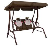 GeenYuu Balancelle de jardin pour enfant - Marron - Avec structure en acier et auvent - 115 x 75 x 110 cm - Balançoire de jardin pour terrasse et jardin - Banc stable avec rembourrage et tissu Oxford